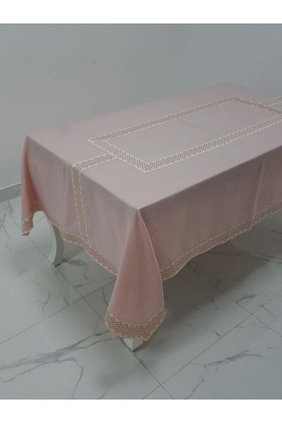 Finezza Antique Jacquard Bordered Linen Fabric Powder Tablecloth 160x230 Cm - 1131