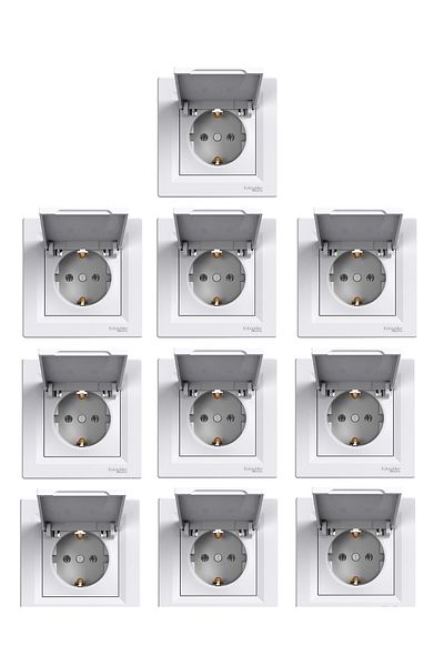SCHNEIDER Asfora White Covered Grounded Socket Framed 10 Pieces Eph3100121