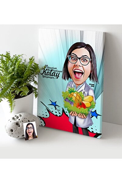 Bk Gift Kişiye Özel Kadın Diyetisyen Karikatür Kanvas Tablo (30 X 50 Cm.) 1