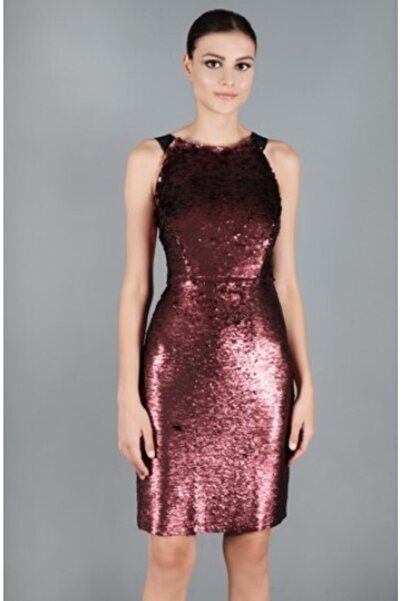 HaiModa Kadın Elbise Pul Payet Kolsuz Kırmızı