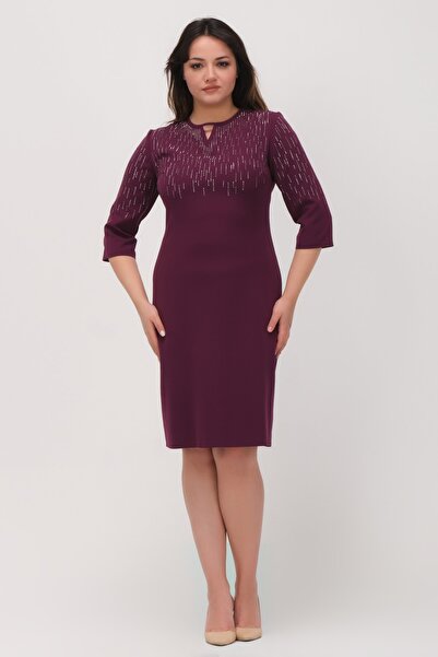 Oktay Sağlam Ithal Krep Damla Yaka Ithal Taşlı Mürdüm Renk Büyük Beden Abiye ...