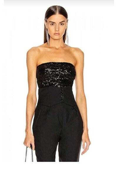 Nsb Tasarım Чорний страплз-топ з паєтками