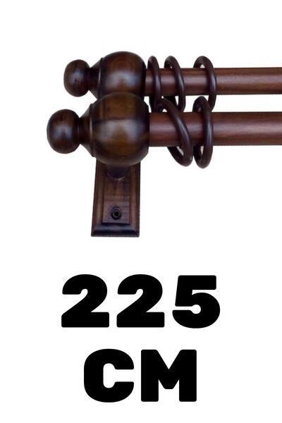 BBAWOODSHOP Ahşap Rustik - Perdelik - Perde Askısı - Ikili Askı - Ceviz - 225 Cm