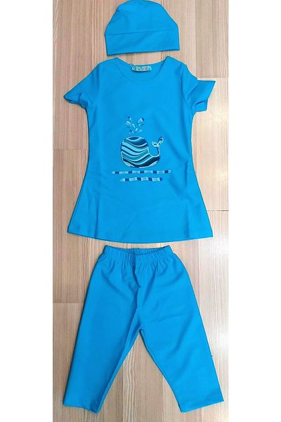Adasea Children's Half Sleeve Short Tights Pool Swimsuit Turquoise