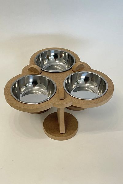 HobiMax Demountable Wooden Cat Food and Water Bowl with 3 Steel Bowls