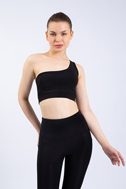 The Step Sports Bustieră sport cu un singur umăr, neagră, dreaptă pentru femei