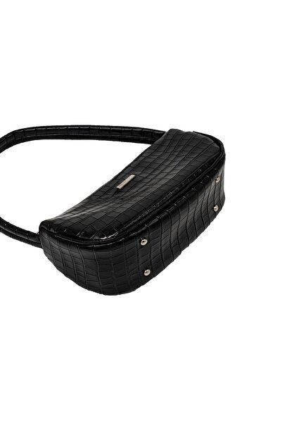 Bakras Black Crocodile Patterned Baguette Bag Baguette Shoulder Bag