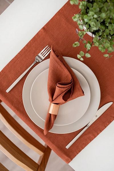 miyolin Washed Linen 2-Piece Terracotta Fabric Napkin, American Service 35x45 Cm