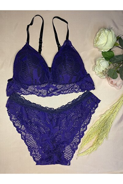 ZeyZey Store Mor Dantel Bralet Sütyen Takım
