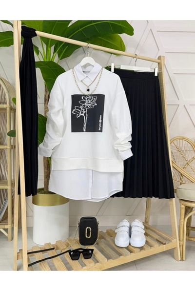 MODA HEVRA Flower Printed Suit with Pleated Skirt