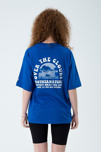 Eazy Co Eazy Saks Blue Cloud Unisex Extra Oversize Printed Short Sleeve T-shirt