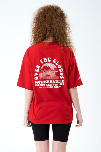 Eazy Co Tricou cu mânecă scurtă cu imprimeu extra oversize unisex Eazy Red Cloud