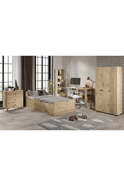 WENCE Selen Çocuk Odası Takımı Meşe - 5 Parçalı Tamamı 1. Kalite Mdf