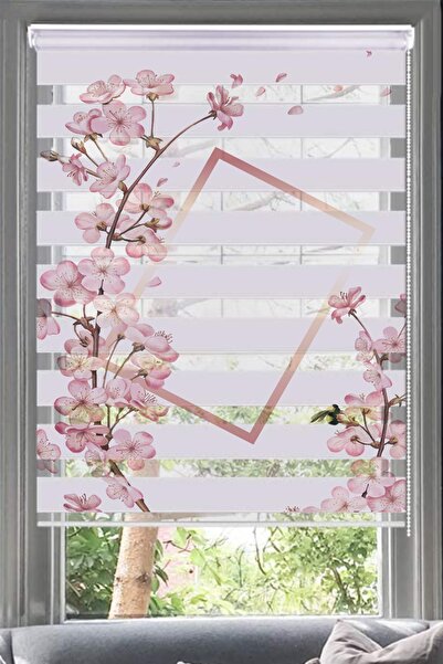 Lotus Pembe Orkide Çiçek Desenli Zebra Perde-salon- Mutfak-oturma Odası-orchid