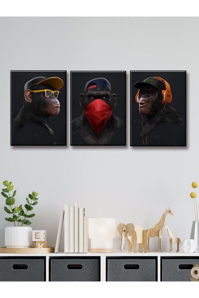 KEMSON Three Monkeys Uv Print Wall Painting I Have Not Seen I Have Not Heard I Don'T Know