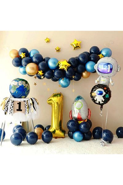 PARTİAVM Astronaut Balloon Chain Full Set Space Rocket Galaxy Balloon Chain Set (1-9 Years Old Number Balloon Selected)