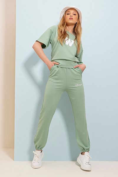 Trend Alaçatı Stili Dámská tepláková souprava s potiskem Mint W - ALC-X5889