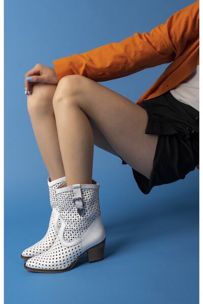 PASSAGE SHOES 8013 Γυναικείες καλοκαιρινές μπότες από γνήσιο δέρμα με αγκράφα στο πλάι