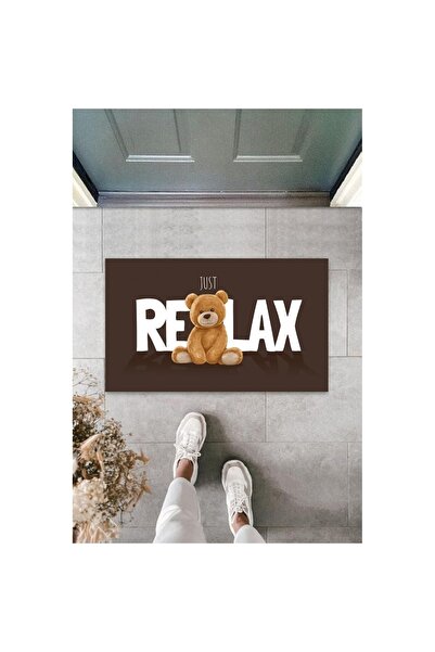 Silkcoat Home Καφέ χαλάκι πόρτας Just Relax με σχέδιο αρκουδάκι Ps867