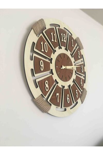 VERADİZAYN Kahverengi Hasır Detaylı Ahşap Duvar Saati
