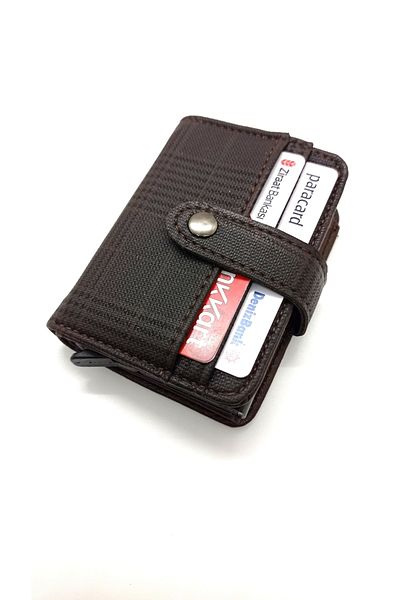 MKM Plaid Placket Automatic Mechanism Card Holder And Wallet