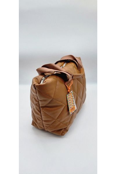 DSN Quilted Soft Faux Leather Handbag Tan Color