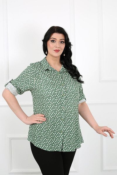 By Alba Collection Γυναικείο πουκάμισο βισκόζης με σχέδιο καρδιάς χακί