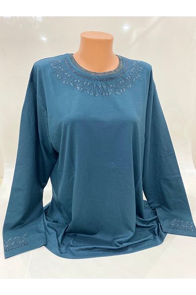 BURSPA Χτενισμένη βαμβακερή μπλούζα Mother's Combed Cotton με άνετο κομμένο γιακά και μοτίβο στο άκρο του μανικιού
