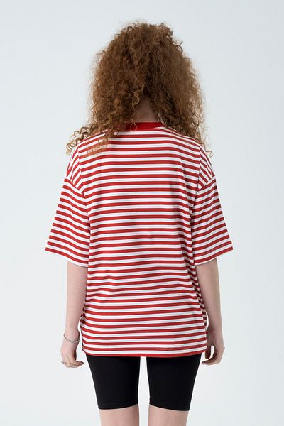 Eazy Co Eazy Red and White Striped Extra Oversize Printed Short Sleeve T-shirt