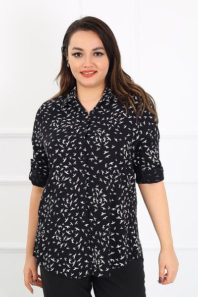 By Alba Collection Γυναικείο πουκάμισο βισκόζης με μοτίβο μαύρου γλάρου