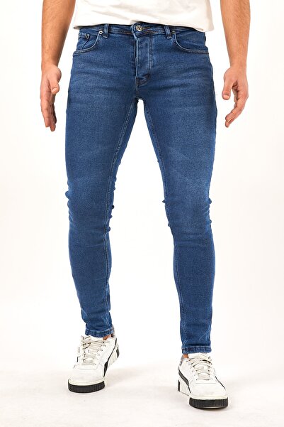 MODAMESTO Erkek Mavi Slim Fit Likralı Dar Paça Kot Pantolon