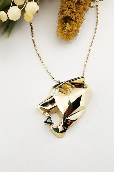 Utku Kuyumculuk 14 Ayar Pırlanta Taşlı Italyan Panter Özel Tasarım Altın Kolye