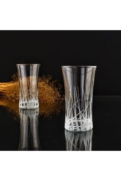 Paşabahçe Azur Tall 6-Piece Water Glass Set Soft Drink Glass with Cutout Decoration