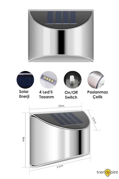 Technojet 2adet Solar Metal Tek Taraflı Aplik Duvar Lambası Dekoratif Led Ayd...