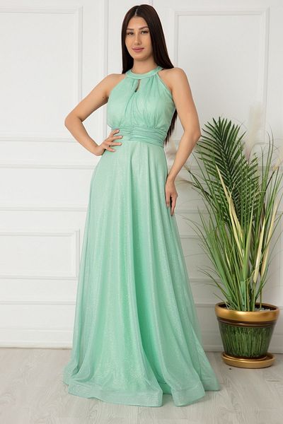 PULLIMM C-Neck Glitter Long Evening Dress 13320