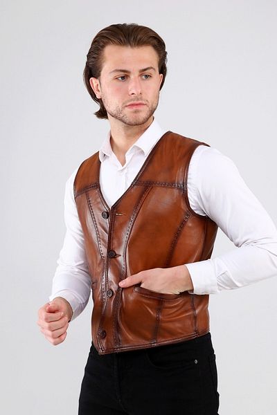 CE-YIL DERİ ÜRÜNLERİ Genuine Leather Vest