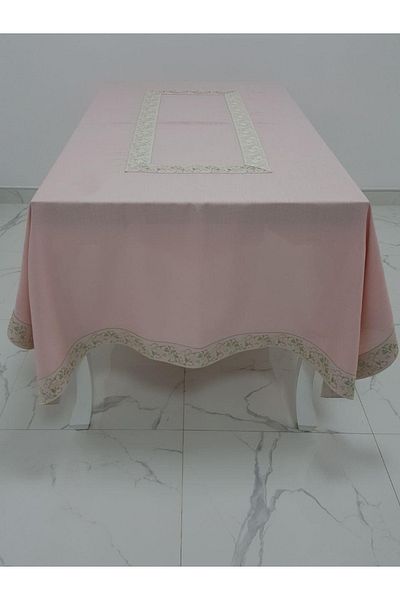 Finezza Gonca Jacquard Bordered Linen Fabric Powder Tablecloth 160x230 Cm - 1134