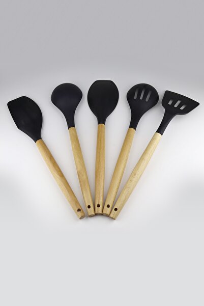 Adachefs Bamboo Handle Silicone 5 Piece Serving Set