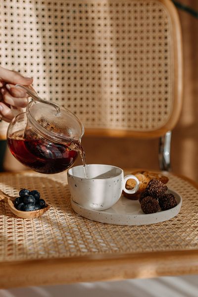 Foze Indigo Rain Ceramic Teacup + Sea Salt Small Ceramic Plate