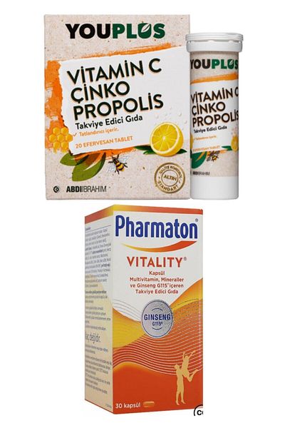 Youplus Vitamin C, Zinc, Propolis 20 Effervescent Tablets + Pharmaton Vitality 30 Capsules