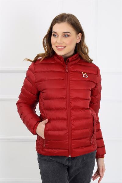 Banadamoda Bordo Dik Yakalı Fermuar Cepli Şişme Mont