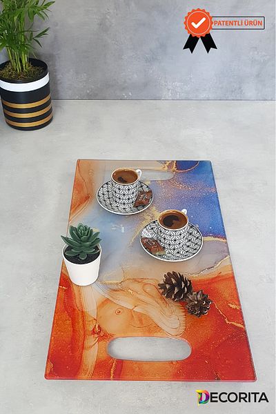 Decorita Glass Tray| Gilded Marble| 29cm X 52cm