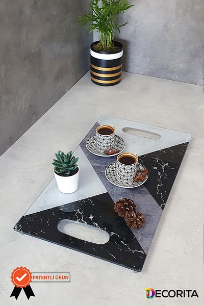 Decorita Glass Tray| Hybrid Marble Pattern| 29cm X 52cm