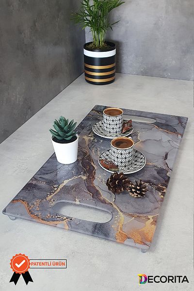 Decorita Glass Tray| Gold Marble Pattern| 29cm X 52cm