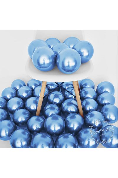 PARTİAVM Blue Chrome Balloon Bright Blue Color Balloon High Quality Mirror Mirrored Balloon 30cm (10 Pieces)