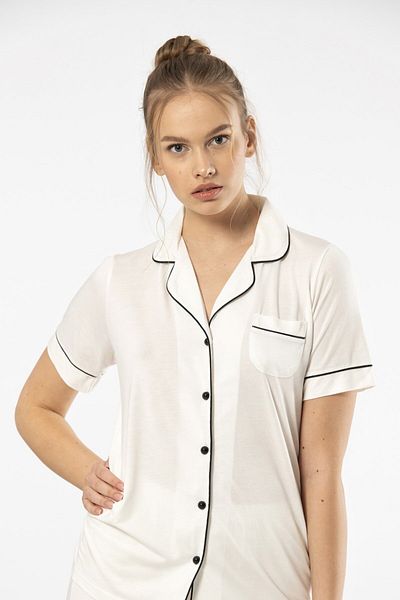 TÜREN Solid Color, Pocket, Short Sleeve, Summer, Shirt Neck Women's Pajamas Set