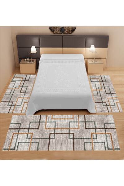 Genel Markalar STYLE HOME Dijital Baskı 3 'lü Yatak Odası Yolluk Takımı 2 Ade...