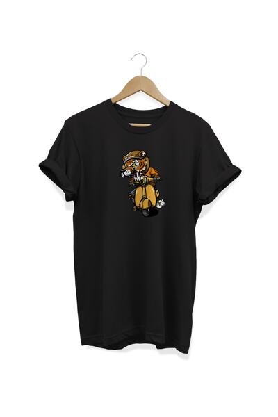 WİDİ Tricou negru cu imprimeu tigru