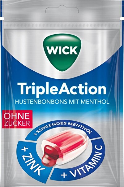 WICK Husten-bonbon, Triple Action Mit Sirup Gefüllt, Zuckerfrei, 72 G