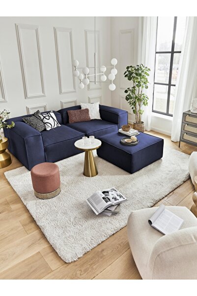 S Home Design Concept Frida 2 Modüler Ikili Kanepe Koltuk (DAİRENİZE TESLİM), Keten, Lacivert 210 Cm